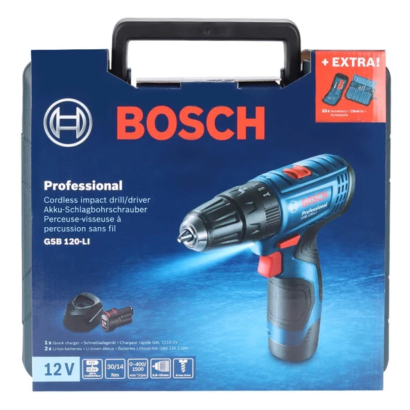 Bosch Professional GSB 120-LI 2x2Ah Akülü Darbeli Delme/Vidalama + 23 Parça Set - 06019G8102 - 3