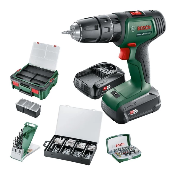 Bosch UniversalImpact 18V Akülü Matkap + SystemBox (1,5Ah, Çift Akü) - 06039D4107