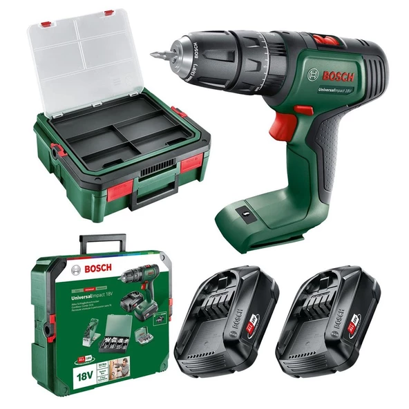Bosch UniversalImpact 18V Akülü Matkap + SystemBox (1,5Ah, Çift Akü) - 06039D4107 - 3