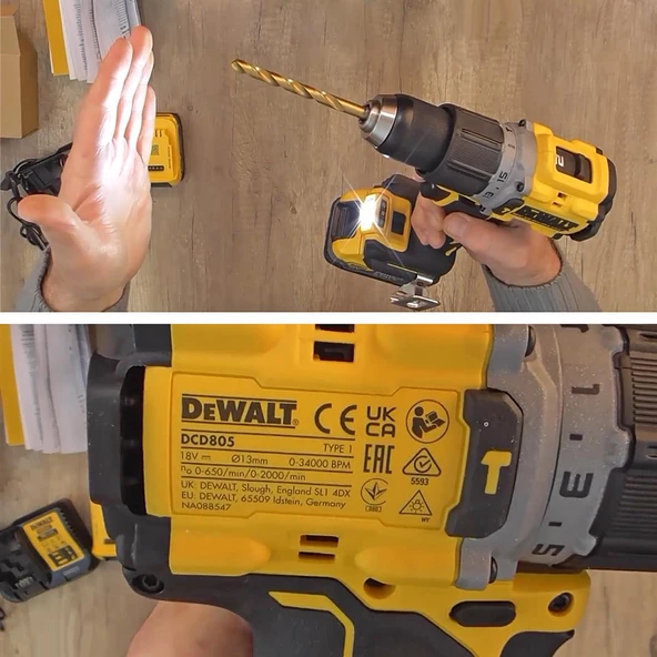 Dewalt DCD805E2T-QW 18v 1,7Ah Li-ion Darbeli Kömürsüz Çift Akülü Matkap - 4