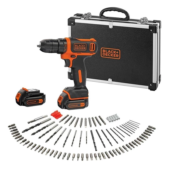 Black&Decker BDCDD12BAFC-QW 10.8V Li-ion Çift Akülü Vidalama ve 100 Parça Delme Vidalama Seti