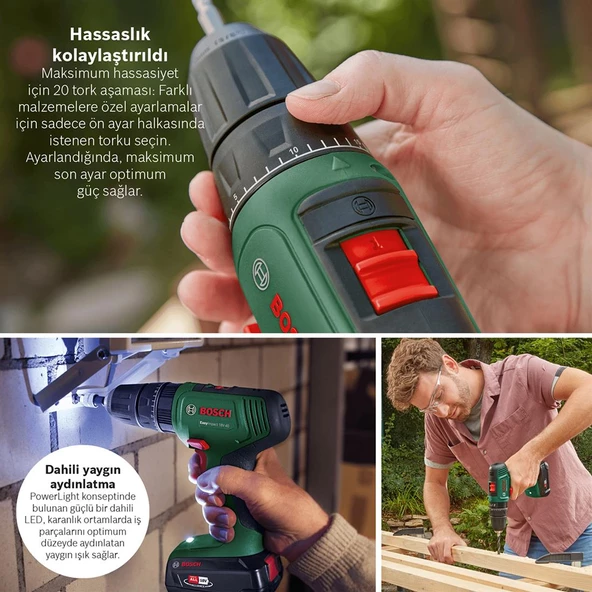 Bosch EasyImpact 18V-40 Akülü Darbeli Vidalama (Tek Akü, 2,0 Ah) - 06039D8107 - 3