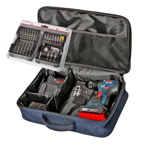 Bosch Professional GSR 18V-50 Çift Akülü 2 Ah Vidalama + 43 Parça Aksesuar Seti - 06019H5004 - 5