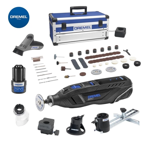 Dremel 8260-5/65 Li-ion Akülü El Motoru 65 Aksesuar + 5 Bağlantı parçası + Alüminyum Çanta - F0138260JF