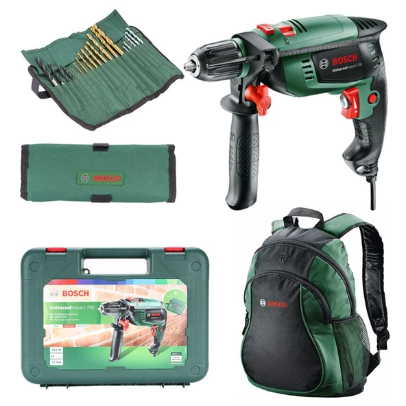 Bosch UniversalImpact 700 Darbeli Matkap + 19 Parça Aksesuar Set - 060313100B