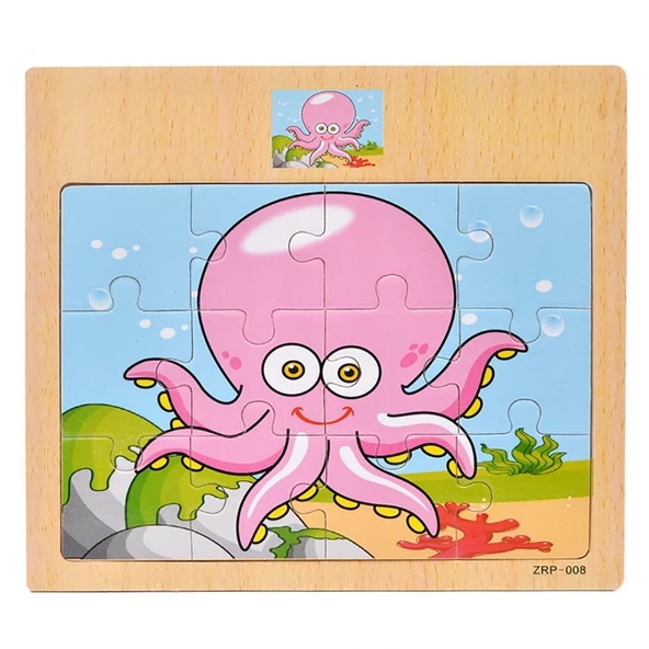 Hayal Sepeti AHTAPOT resimli Ahşap Çocuk Puzzle 12 Parça 15x17cm