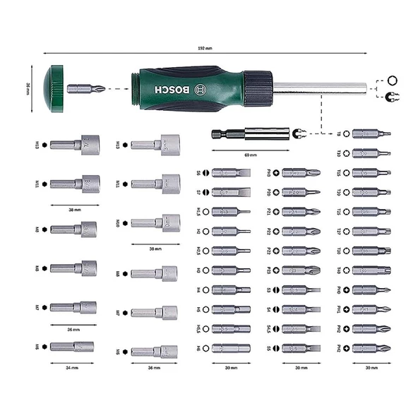Bosch 46 Parça Cırcır Tornavidalı Vidalama ve Lokma Uçlu Aksesuar Seti - 2607019504 - 2