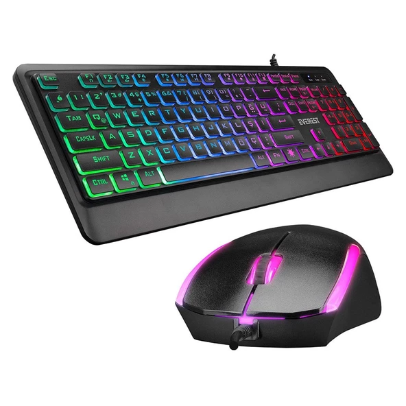 Everest KM-R59 FORZA PLUS Siyah Usb Rainbow Backlight Q Klavye + 1200 dpi Mouse Set 35993