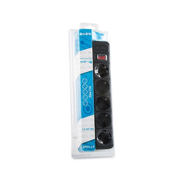 S-Link SPG3-J-5 1.5m 306Joule 5Li Akım Korumalı Siyah Priz 13253 - 3