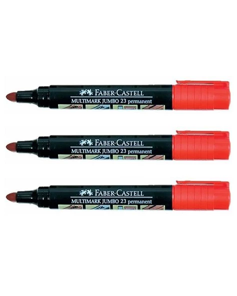 Faber Castell Markör Permanent Jumbo Kırmızı Kalem 3lü