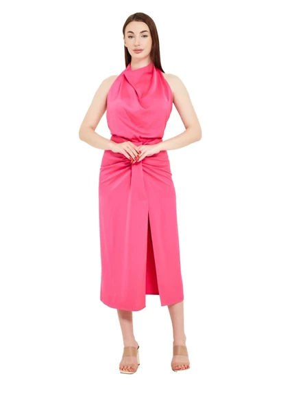 Modatalika Boyundan Bağlamalı Önü Yırtmaçlı Midi Boy Elbise - Resim 11