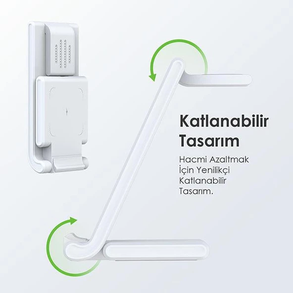 Polham 3in1 15W Katlanilir Telefon, Saat ve Kulaklık için Kablosuz Şarj Aleti, Çift Bobinli Şarj - 6