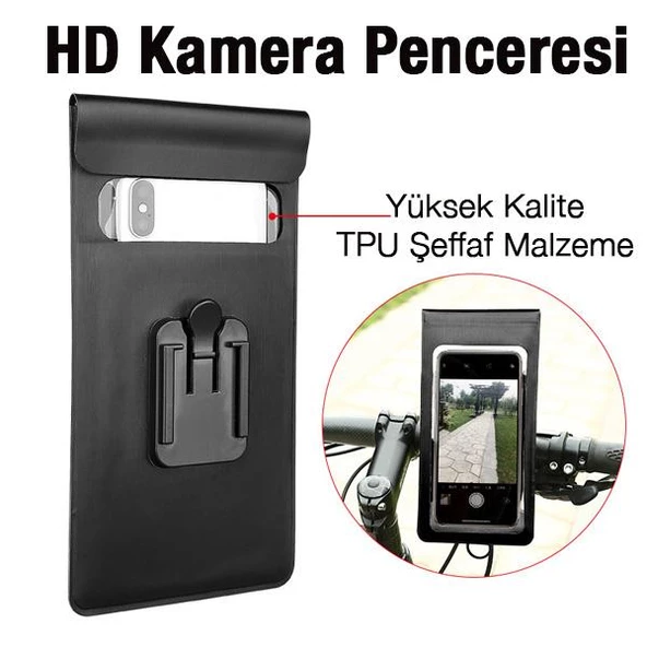 Polham Kamera Bölümlü Su Geçirmez Dikiz Aynasına Takılan Bisiklet, Motosiklet Telefon Tutucu - 2