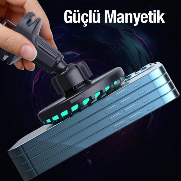 Polham RGB Işıklı 15W Magsafeli Ultra Hızlı Kablosuz Araç Şarjı ve Telefon Tutucu, İphone 12,13,14 Serisi - 3
