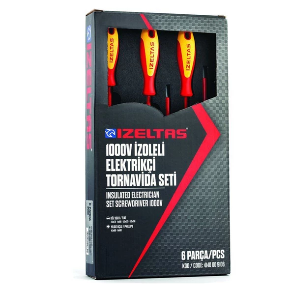 İzeltaş 1000V İzoleli Elektrikçi Tornavida Seti (6Parça)-4140009106 - 3