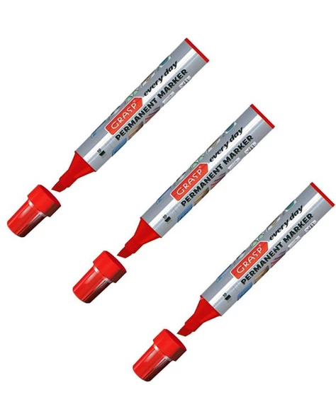 Grasp Permanent Yuvarlak Kesik Uçlu Kırmızı Kalem 3lü