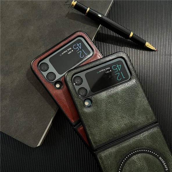 Samsung Z Flip 3 Deri Magsafe Özellikli Kılıf - Resim 12