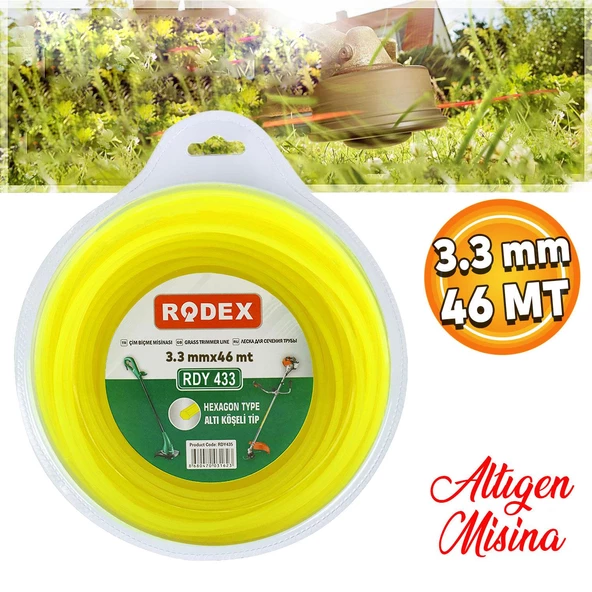 Rodex RDY433 Misina Motorlu Tırpan Altıgen Misina 3.3 mm 46 Metre Çim Ot Biçme Teli