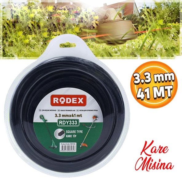 Rodex RDY333 Misina Motorlu Tırpan Kare Misina 3.3 mm 41 Metre Çim Ot Biçme Teli