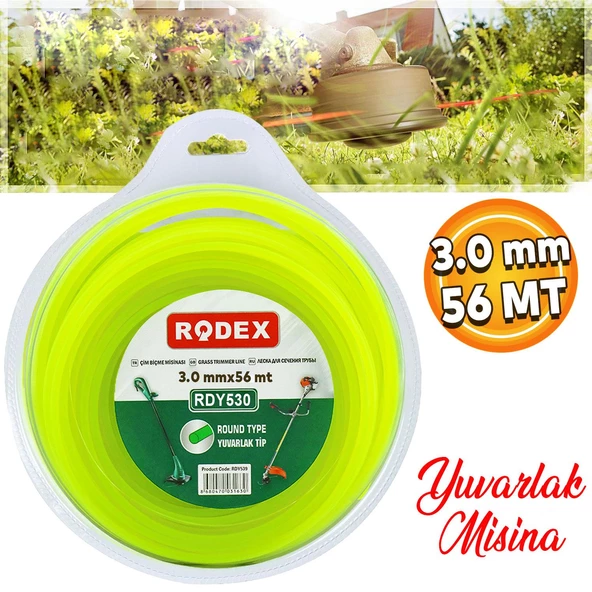 Rodex RDY530 Misina Motorlu Tırpan Yuvarlak Misina 3 mm 56 Metre Çim Ot Biçme Teli