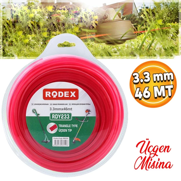 Rodex RDY233 Misina Motorlu Tırpan Üçgen Misina 3.3 mm 46 Metre Çim Ot Biçme Teli