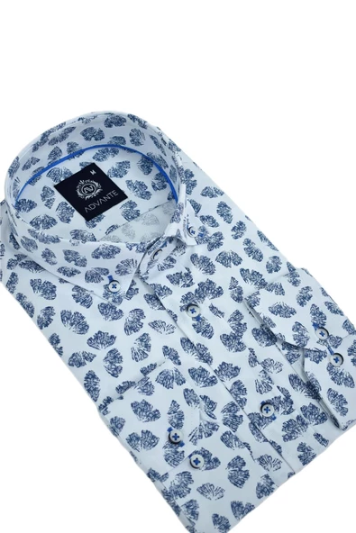 Erkek Silim Fitt Yaprak Baskılı Uzun Kol Gömlek BGL-ST02980 - Resim 7