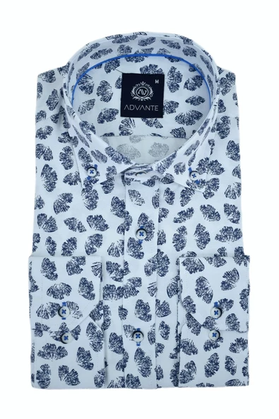 Erkek Silim Fitt Yaprak Baskılı Uzun Kol Gömlek BGL-ST02980 - Resim 4