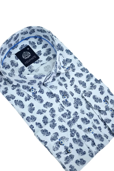 Erkek Silim Fitt Yaprak Baskılı Uzun Kol Gömlek BGL-ST02980 - Resim 6