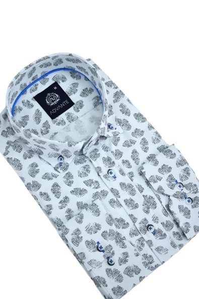 Erkek Silim Fitt Yaprak Baskılı Uzun Kol Gömlek BGL-ST02980 - Resim 5