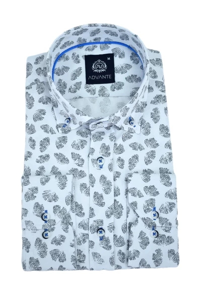 Erkek Silim Fitt Yaprak Baskılı Uzun Kol Gömlek BGL-ST02980 - Resim 11