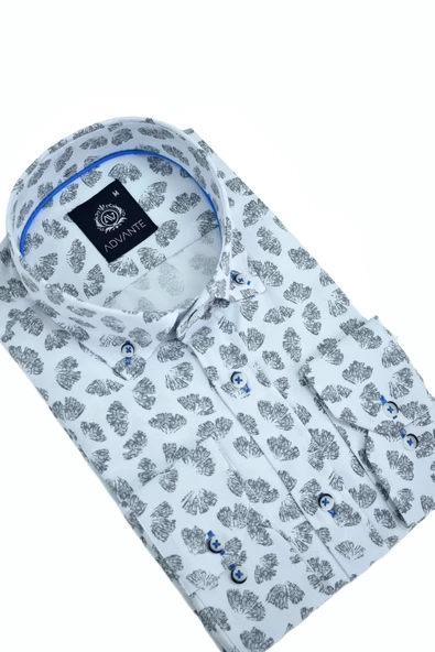 Erkek Silim Fitt Yaprak Baskılı Uzun Kol Gömlek BGL-ST02980 - Resim 8