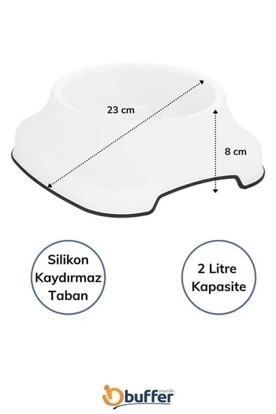 BUFFER® Silikon Kaydırmaz Taban Plastik Kedi ve Köpek Mama ve Su Kabı 2 L - 7