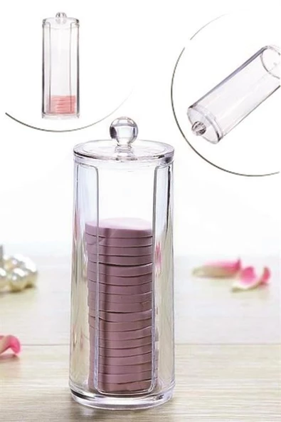 BUFFER® Kapaklı Makyaj Pamuğu Düzenleyici Organizer Şeffaf Pamukluk - 4