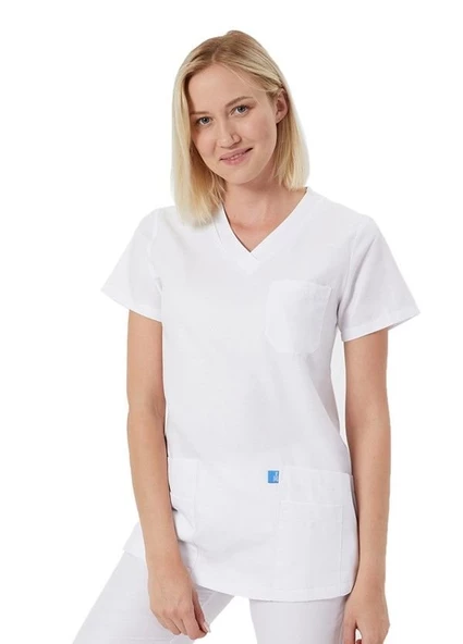 BASIC- Kadın Koton Beyaz Üniforma Üst ürün görseli