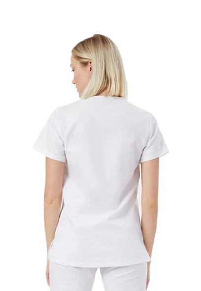 BASIC- Kadın Koton Beyaz Üniforma Üst - Resim 2