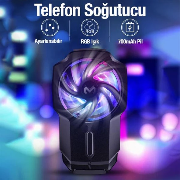 Polham Universal RGB Işıklı 700mAh Şarjlı Radyatörlü SüperCool Oyuncular için Telefon Soğutma Fanı - 2