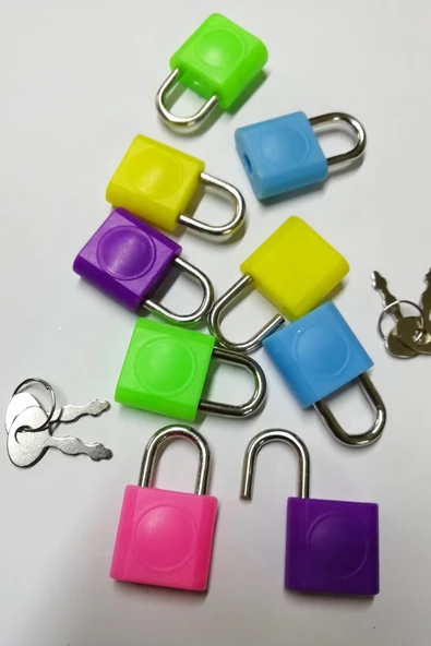Renkli Asma Kilit Düz Küçük Karışık Renk 10 Adet - 2