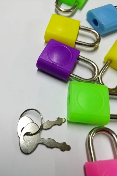 Renkli Asma Kilit Düz Küçük Karışık Renk 10 Adet - 3