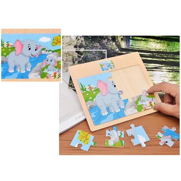 Hayal Sepeti FİL resimli Ahşap Çocuk Puzzle 12 Parça 15x17cm - 2