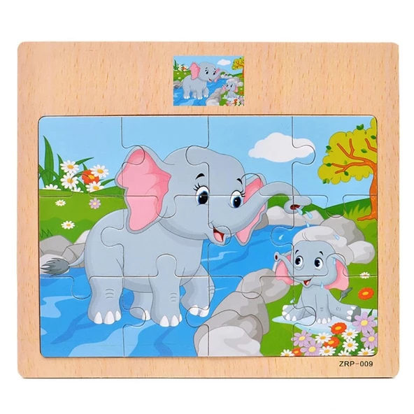 Hayal Sepeti FİL resimli Ahşap Çocuk Puzzle 12 Parça 15x17cm