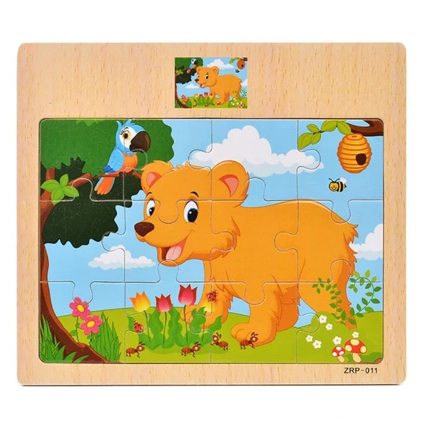 Hayal Sepeti AYICIK resimli Ahşap Çocuk Puzzle 12 Parça 15x17cm