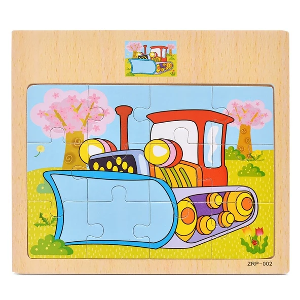 Hayal Sepeti DOZER resimli Ahşap Çocuk Puzzle 12 Parça 15x17cm