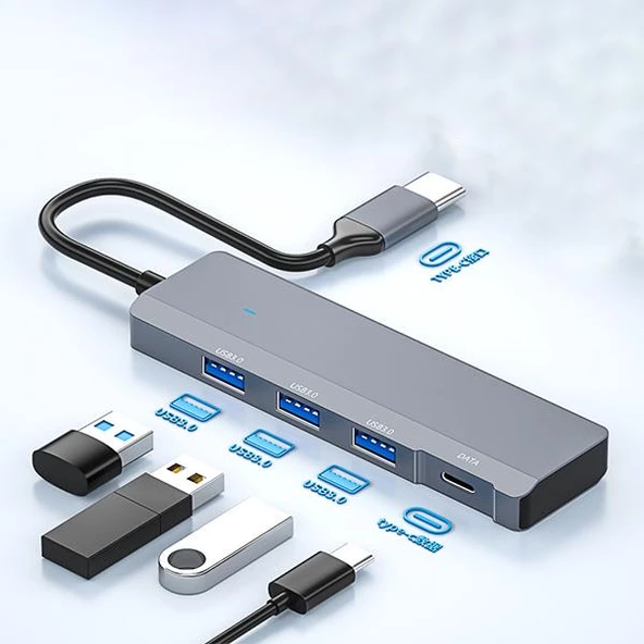 Polham 100W 4in1 Type C To 3x USB 3.0, 1x PD Type C Çoğaltıcı Çevirici Adaptör HUB - 2