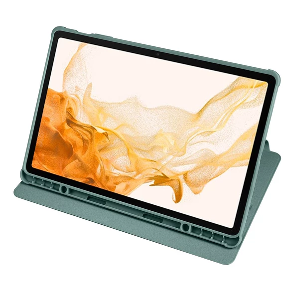 Gpack Samsung Galaxy Tab S7 FE LTE T737 Kılıf Termik Arkası Şeffaf Smart Kapaklı Kalem Bölmeli T1 - 3