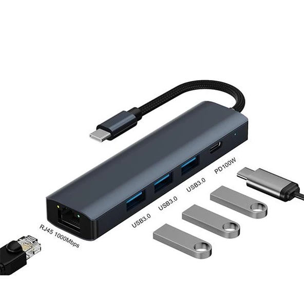 Polham 100W 4in1 USB To 3x USB 3.0, 1x PD Type C Çoğaltıcı Çevirici Adaptör HUB - 2