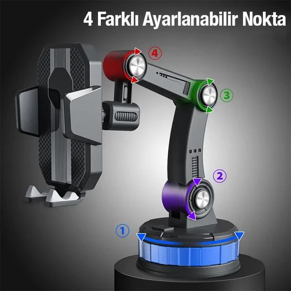 Polham Ultra Güçlü Vantuzlu Torpido Üstü ve Cama Yapışan Araç İçi Telefon Tutucu, Yatay Dikey Kullanımlı - 2