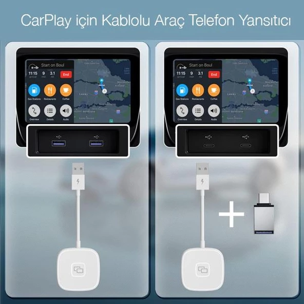 Polham Araç İçi İphone Cihazlar İçin Carplay, Youtube, Instagram Ekran Yansıtıcı Adaptör CarPlay - 3