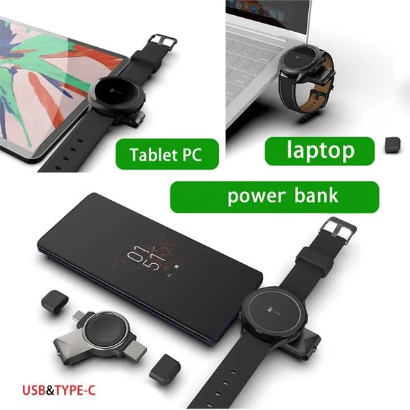 Polham USB ve Type C Girişli 2.5W Samsung Galaxy Watch Serisi Akıllı Saat Aleti, Akım Korumalı Şarj - 3