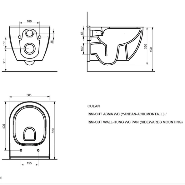 Seramiksan Ocean Kanalsız Asma Klozet A031171H, Yavaş Kapak - 5