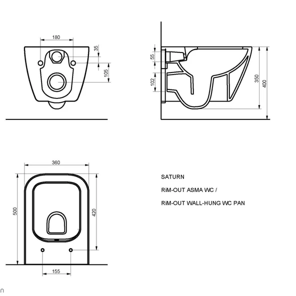 Seramiksan Saturn Kanalsız Mat Siyah Asma Klozet A141201H, Seramiksan Yavaş Kapak - 4